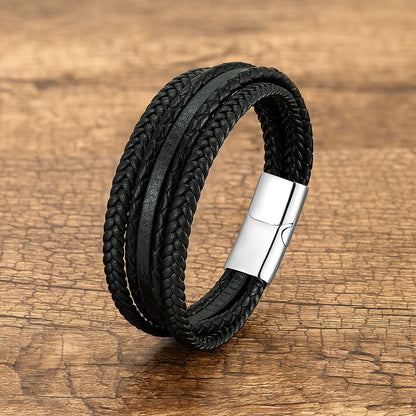 Bracelet Cuir Multicouche Tressé Main Homme – Style Vintage Wrap Cadeau