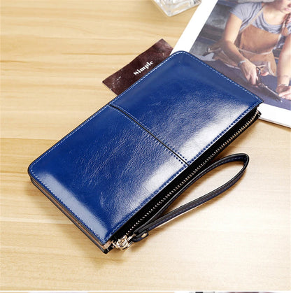 Portefeuille Clutch Femme Vintage Cuir Ciré PU - Grande Capacité avec Bracelet