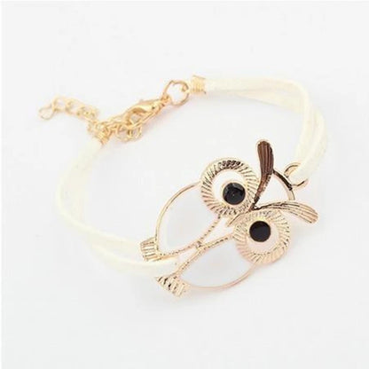 Bracelet Cuir Noir Hibou Infini – Charm Unisexe Ajustable Plage