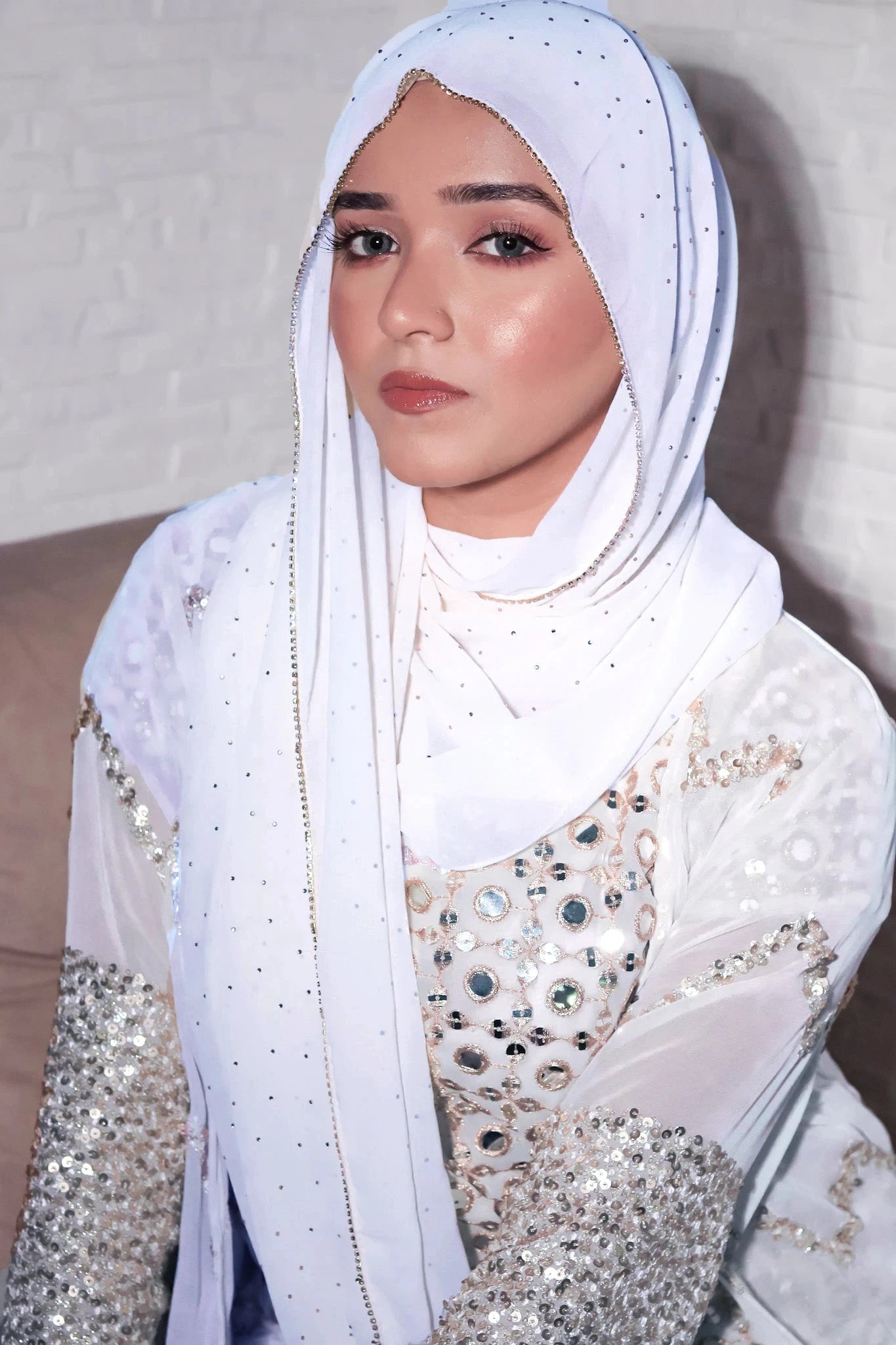 Hijab Mousseline Chaîne Strass - Voile Long Élégant Femme