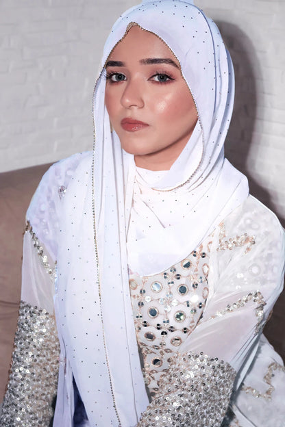 Hijab Mousseline Chaîne Strass - Voile Long Élégant Femme