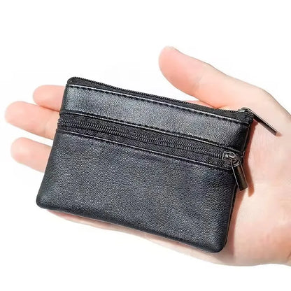 Porte-Monnaie Cuir Compact avec Porte-Clés - Mini Portefeuille Zippé Homme Femme Enfant
