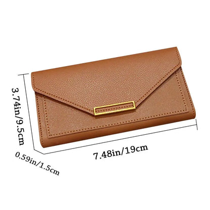 Portefeuille Femme Long Cuir PU Fermoir - Porte-Monnaie Clutch Téléphone 5 Couleurs Noir