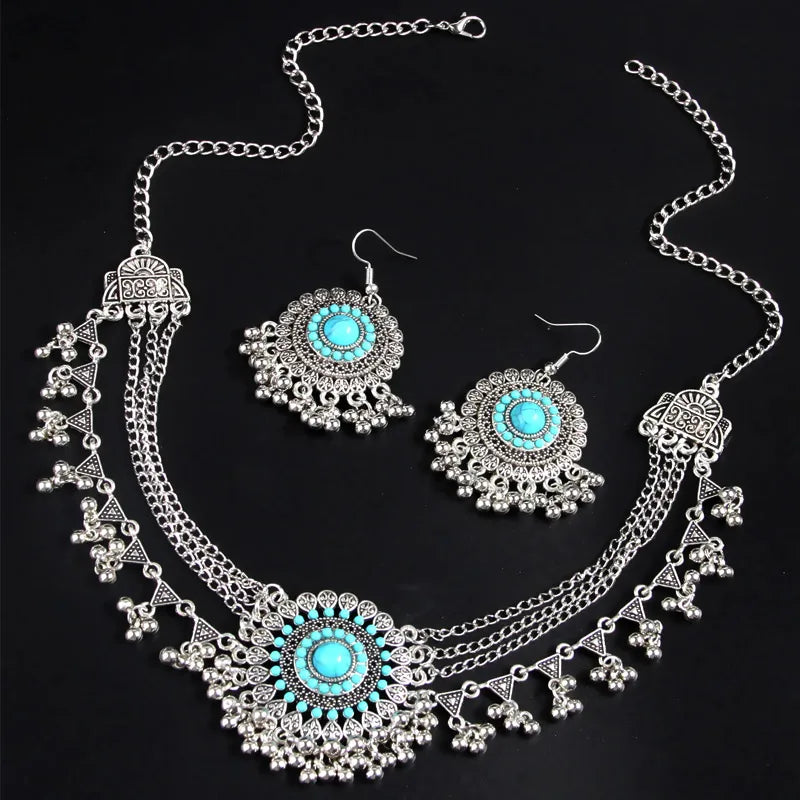 Ensemble Collier Statement Strass Pompons – Boucles Perles Métal