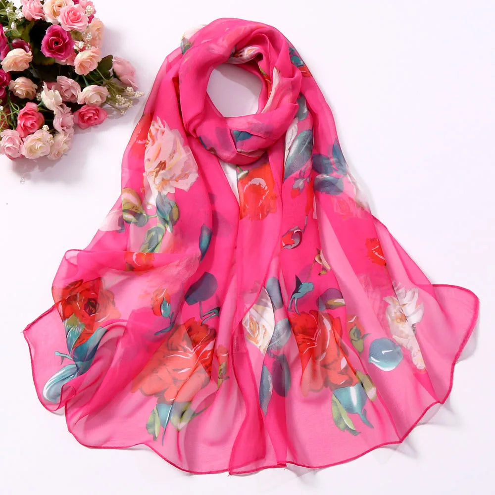 Foulard Écharpe Mousseline Georgette Rose Femme - Bandana Châle Été Protection Solaire Plage