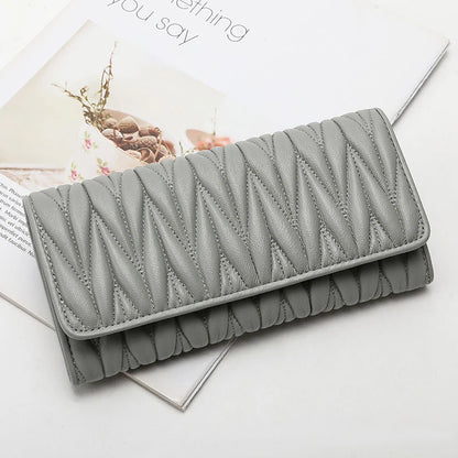 Portefeuille Femme Long Plissé Cuir Véritable - Pochette Zip Fermoir Multifonction