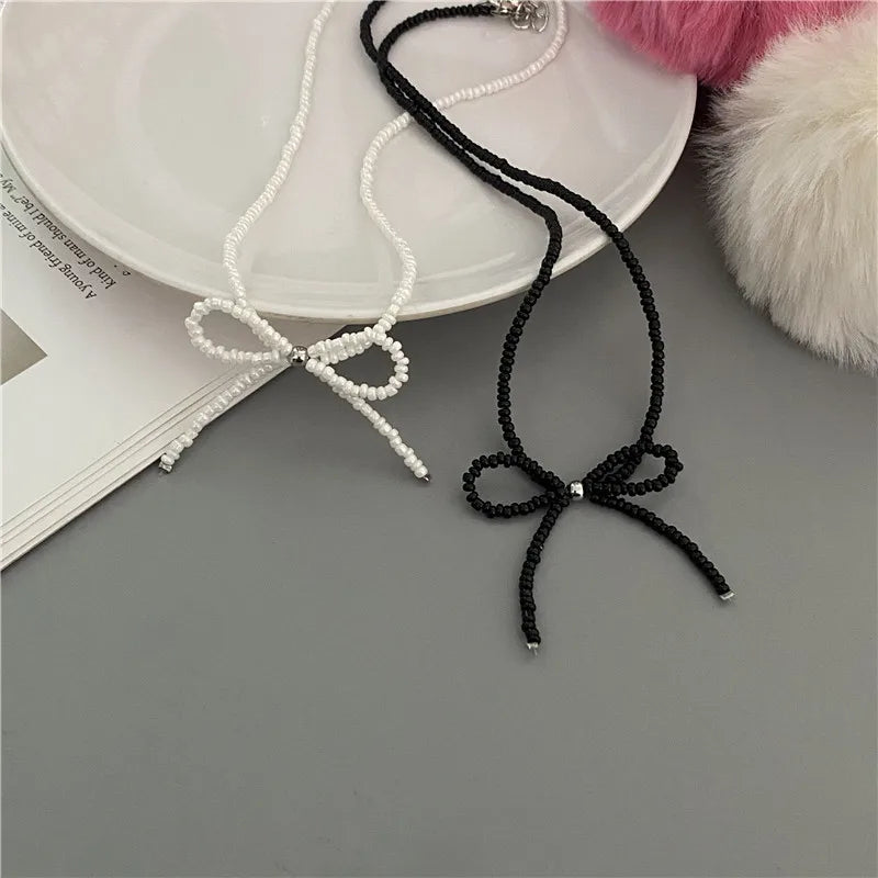 Collier Choker Perles Riz Nœud Papillon – Vintage Élégant Femme Fille