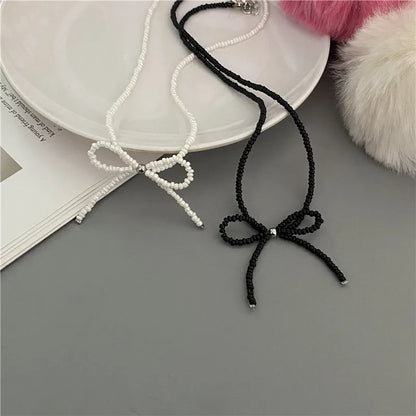 Collier Choker Perles Riz Nœud Papillon – Vintage Élégant Femme Fille