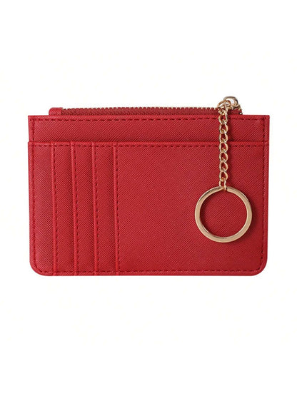 Portefeuille Femme Cuir PU Zippé Mini Porte-Clés - Porte-Monnaie Compact Multi-Emplacements Cartes Violet