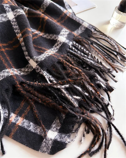Women's Cashmere Scarf - Warm Checkered Shawl for Winter