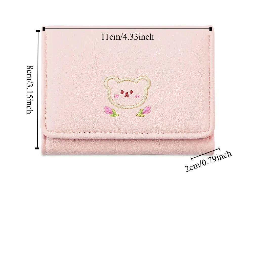 Portefeuille Femme Kawaii Cute Trifold PU - Porte-Carte Multi-Emplacements Porte-Monnaie Étudiant Noir
