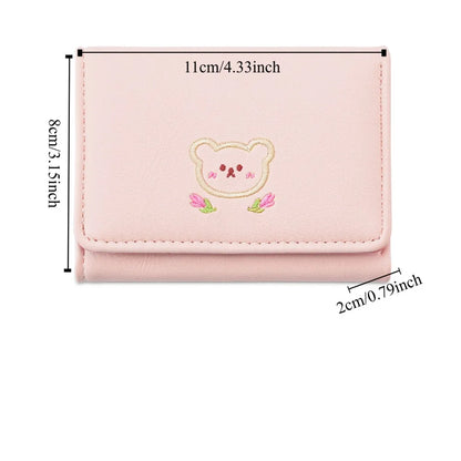 Portefeuille Femme Kawaii Cute Trifold PU - Porte-Carte Multi-Emplacements Porte-Monnaie Étudiant Noir