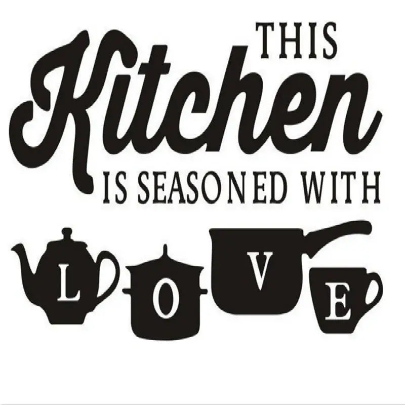 Sticker Mural Cuisine "This Kitchen is Seasoned with Love" - Autocollant Décoratif 60×28cm