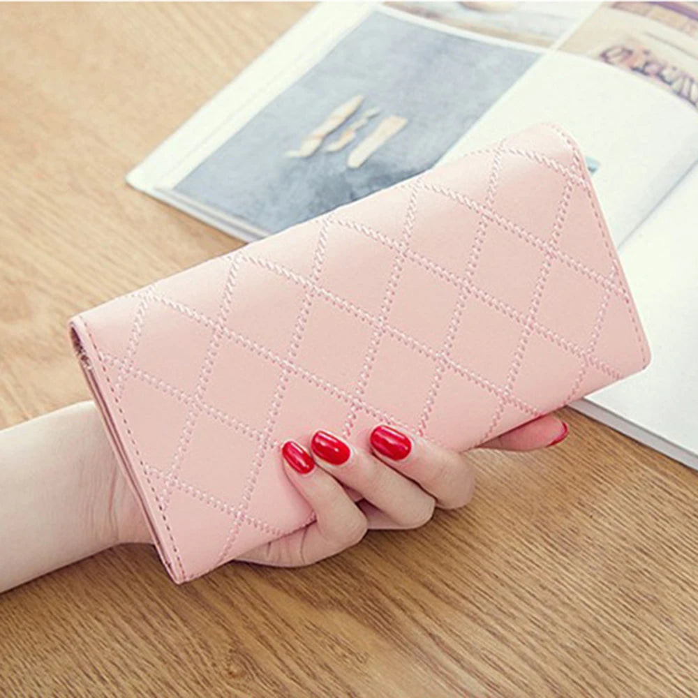 Portefeuille Long Femme Rose Carreaux - Porte-Monnaie Téléphone Hasp Mignon