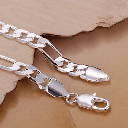 Bracelet Figaro Argent Sterling 925 6-8mm - Chaîne 20cm Femme Homme Mariage Qualité Premium