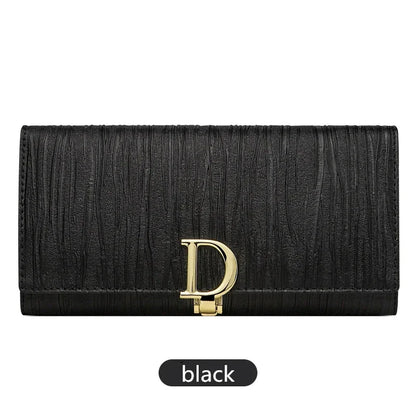 Portefeuille Long Femme Cuir Véritable Luxe - Porte-Cartes Téléphone Rayures Élégant