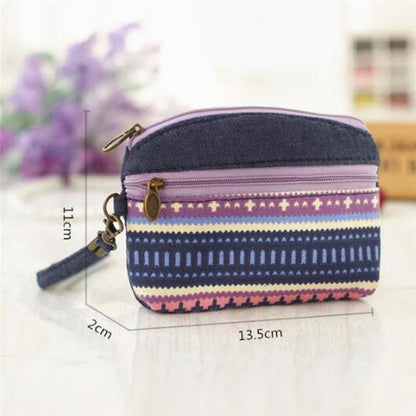 Porte-Monnaie Ethnique en Coton - Pochette Double Zip pour Femme et Enfant