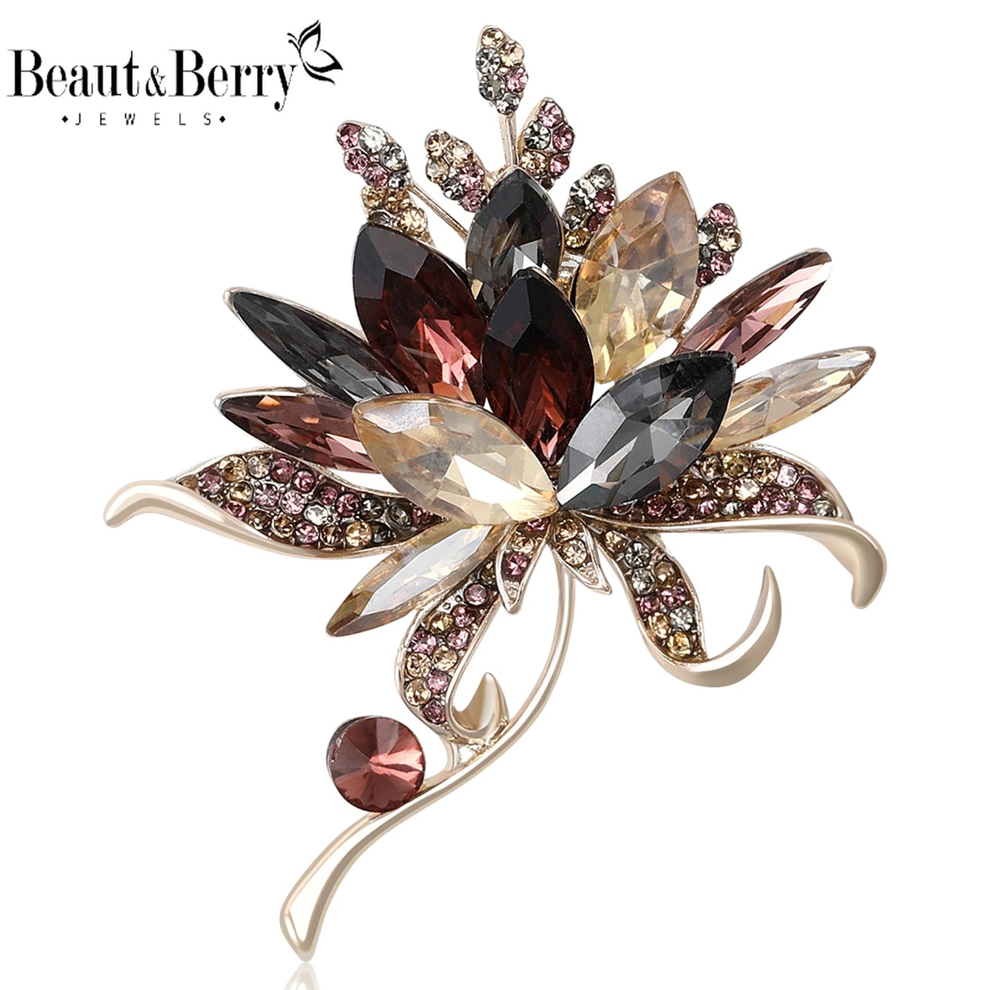 Broche Bouquet Main Cristal Verre Luxe – Pin's Fleur Casual Soirées Mariage Unisexe
