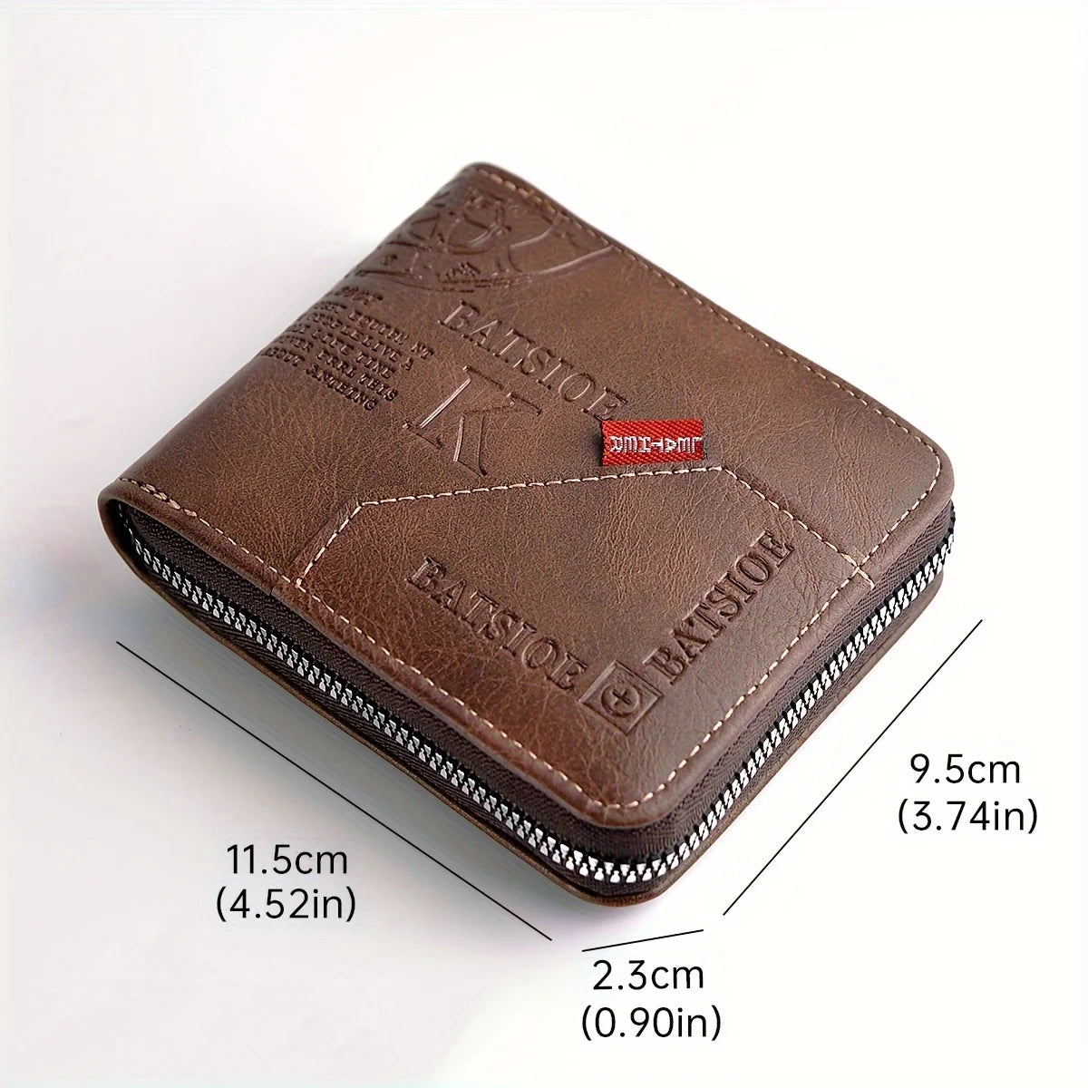 Portefeuille Homme Cuir PU Cire Huile - Court Porte-Monnaie Fermeture Éclair Porte-Cartes