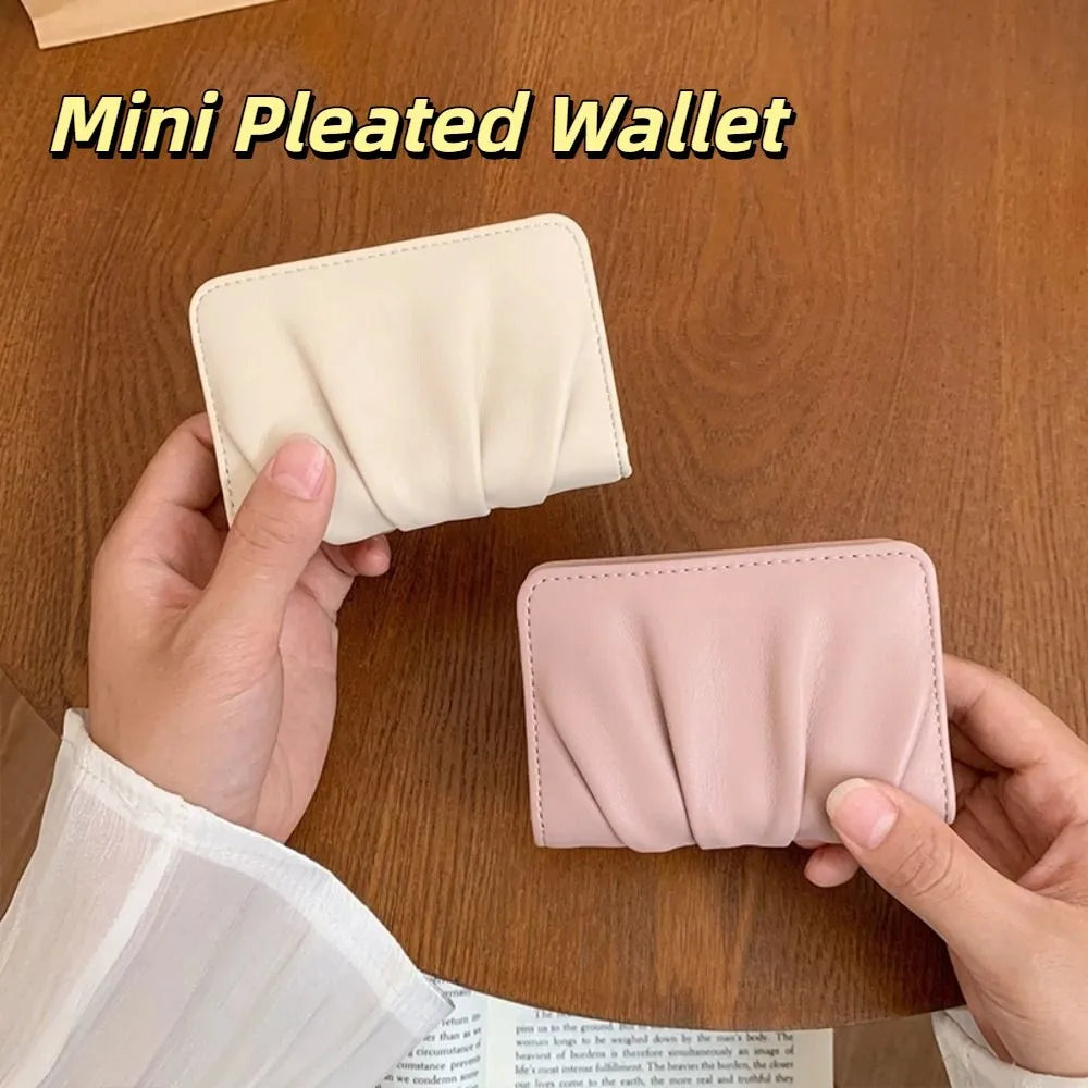 Portefeuille Femme Court Cuir PU Imperméable - Porte-Carte Plissé Multifonction Grande Capacité Bifold