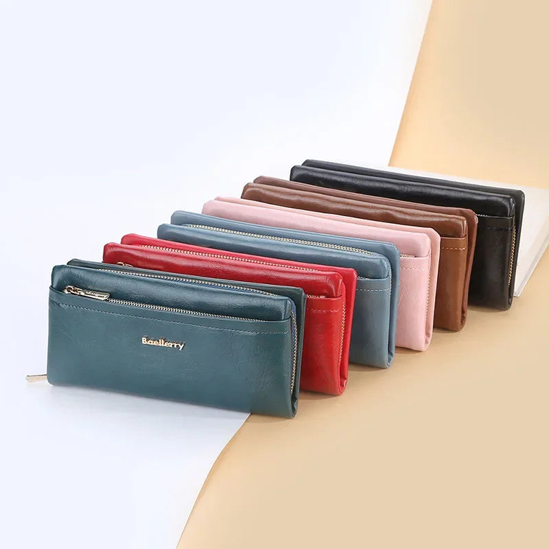 Portefeuille Femme Cuir PU Multi-Fonctions - Pochette Clutch Porte-Cartes Téléphone