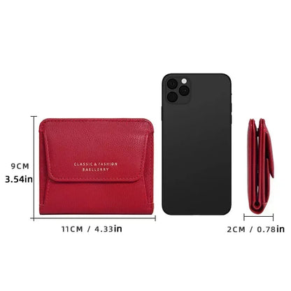 Portefeuille Femme Court Mini Cuir PU Noir - Porte-Carte Porte-Monnaie Multifonction Compact Rouge