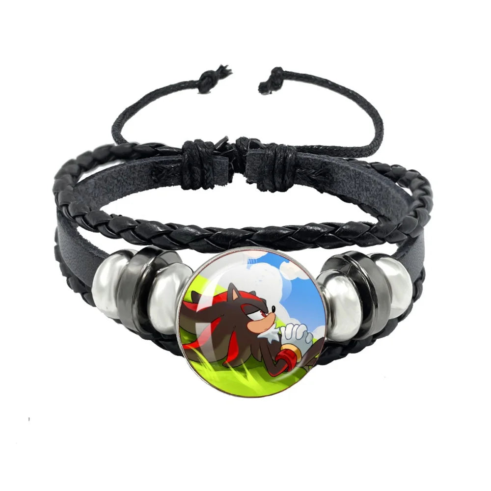 Bracelet Shadow le Hérisson Cabochon Verre – Cuir Multicouche Tressé Unisexe