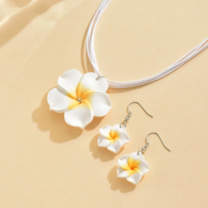 Ensemble Bijoux Fleurs Tressées Bohème Grande Fleur – Collier Boucles Rose Rouge Bleu Plage Femme