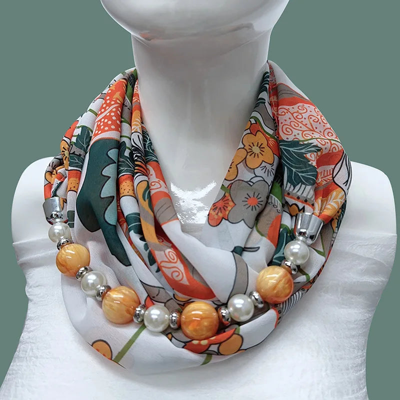 Foulard Collier Mousseline Multicolore Femme - Bijou Statement Neckerchief Bohème Hijab