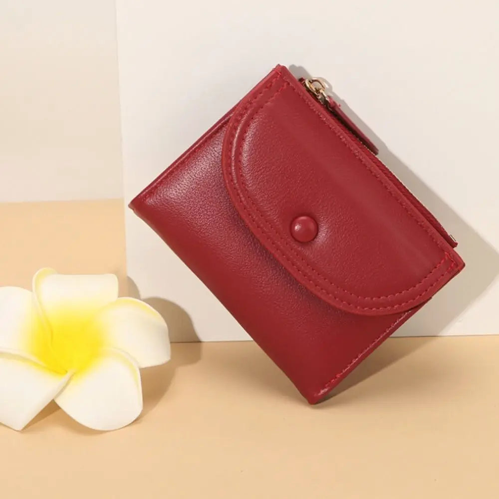 Portefeuille Femme Court Pliable Coloré Mini - Porte-Monnaie Zippé PU Multifonction Portable Marron