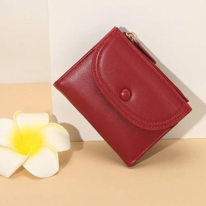 Portefeuille Femme Court Pliable Coloré Mini - Porte-Monnaie Zippé PU Multifonction Portable Marron