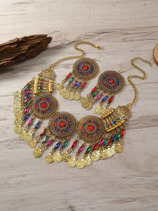 Ensemble Bijoux Bohème Gypsy Pièces Cristal – Collier Boucles Tribal