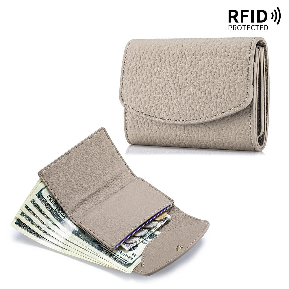 Portefeuille Femme Cuir Véritable Court Japonais - Compact Pliable avec Porte-Carte et Compartiment Billets
