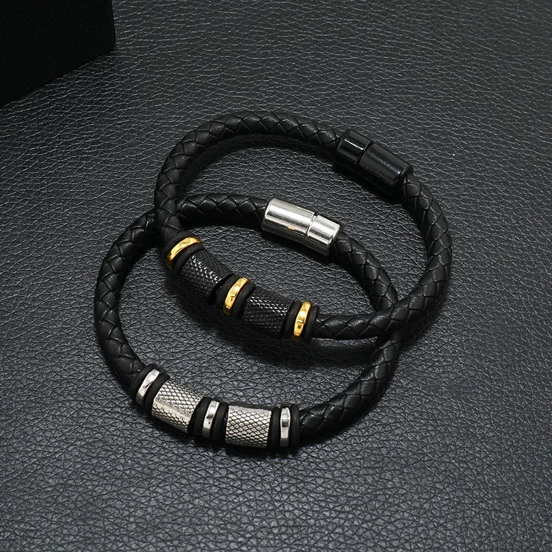 Bracelet Cuir Véritable Homme Magnétique – Style Punk Câble Cadeau