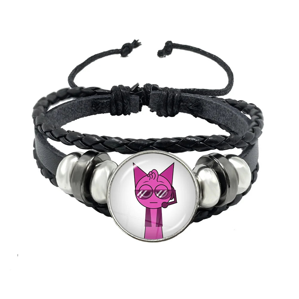 Bracelet Sprunki Incredibox Personnage Anime – Cuir Multicouche Tressé Fait Main