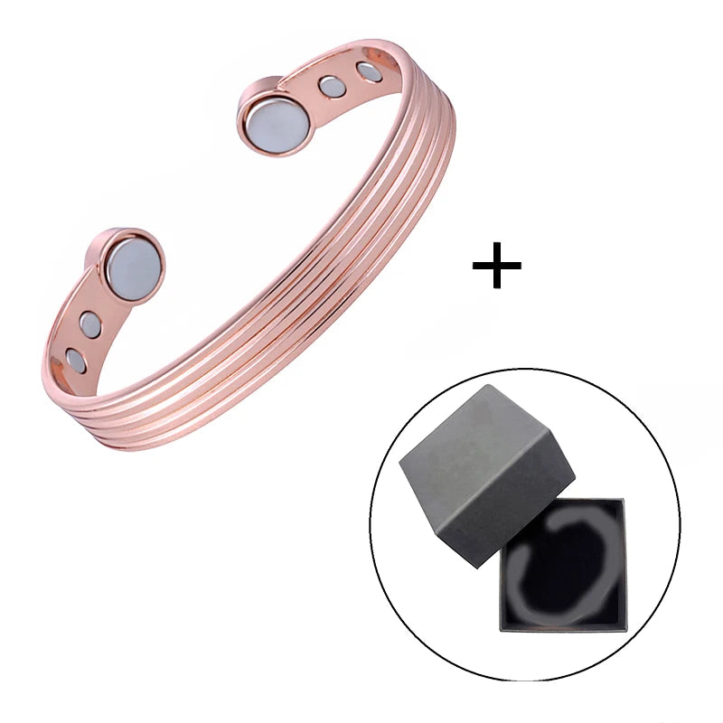 Bracelet Manchette Cuivre Pur Or Rose Magnétique – Arthrite & Santé Ajustable Unisexe