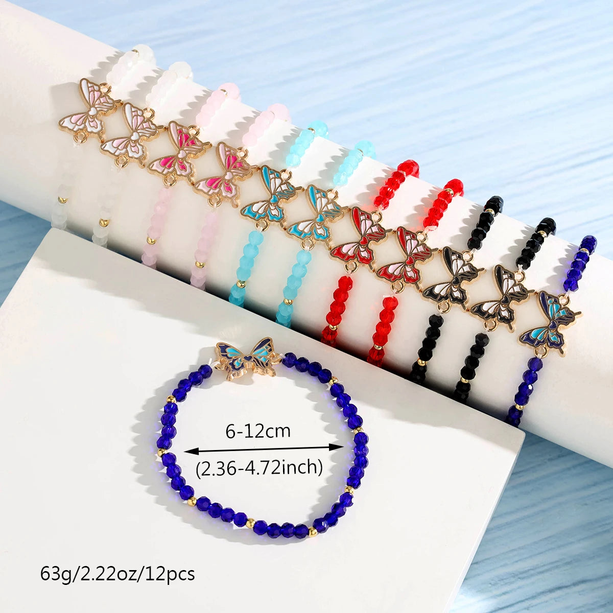 Ensemble 12 Bracelets Perles Verre Bohème – Bangles Papillon Romantique Mignon Femme