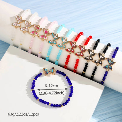 Ensemble 12 Bracelets Perles Verre Bohème – Bangles Papillon Romantique Mignon Femme