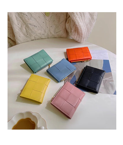 Portefeuille Femme Cuir Tressé - Porte-Monnaie Bifold Multi-Cartes Compact