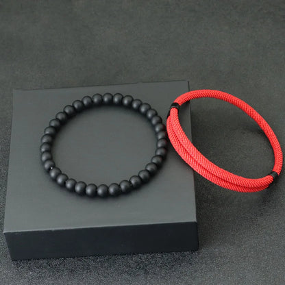 Ensemble 2 Bracelets Hommes Fil Rouge Porte-Bonheur – Ajustables Ethniques