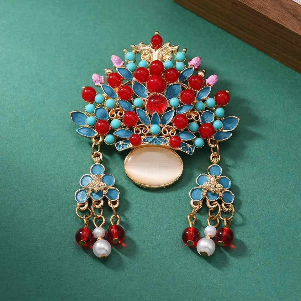Broche Tiare Mariée Style Chinois - Ornement Luxe Pendants Couleurs Mixées