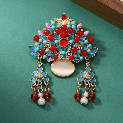 Broche Tiare Mariée Style Chinois - Ornement Luxe Pendants Couleurs Mixées