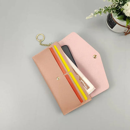 Portefeuille Femme Long Cuir PU - Porte-Cartes Multi-Poches Clutch Élégant Rouge