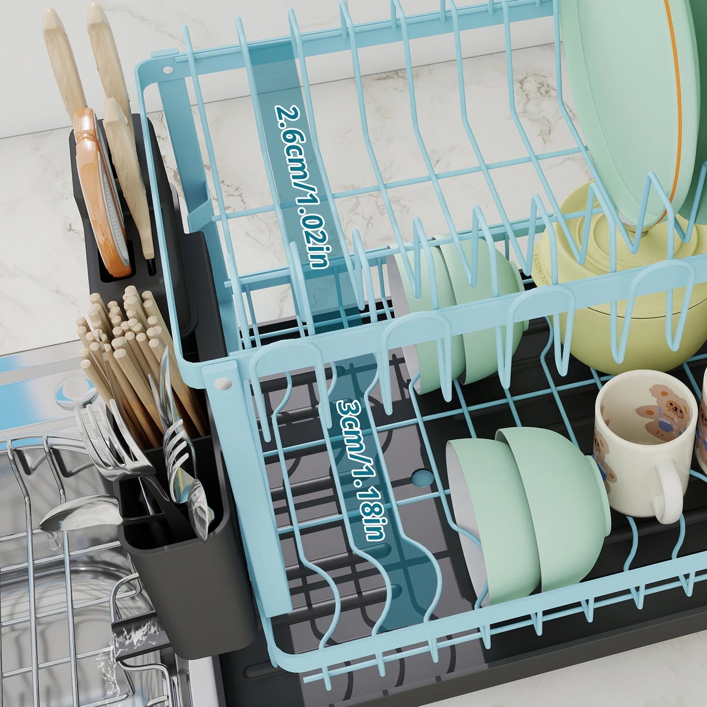 Égouttoir à Vaisselle 2 Étages - Organisateur de Cuisine Pliable