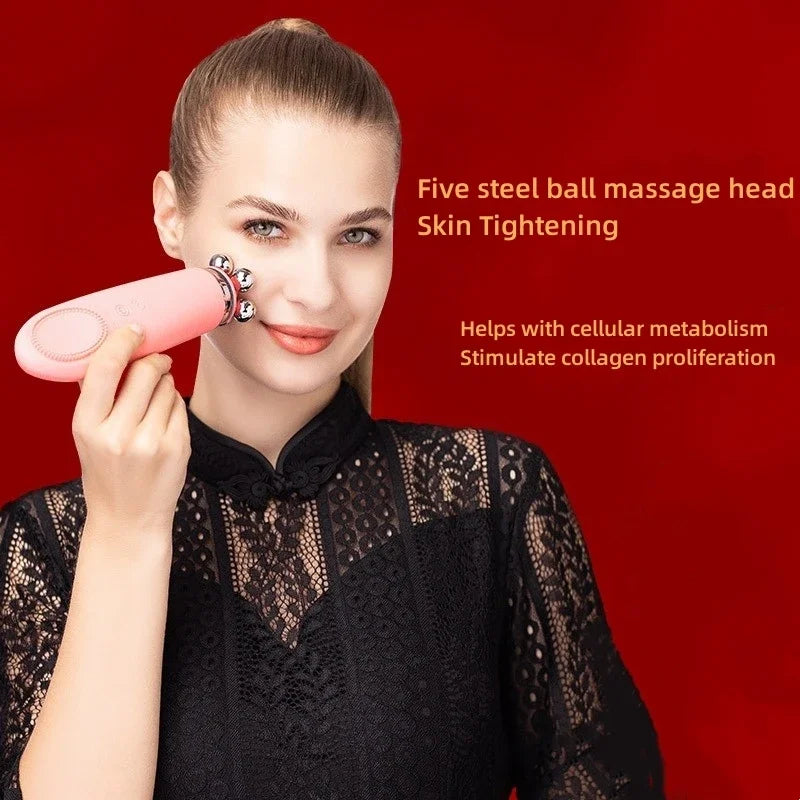 Appareil Nettoyage Facial 4-en-1 Silicone - Brosse Électrique Lifting Visage Anti-Âge Rose