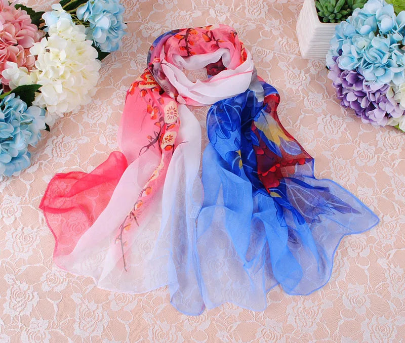 Foulard Écharpe Georgette Dégradé Pivoine Femme - Bandana Châle Été Protection Solaire Plage