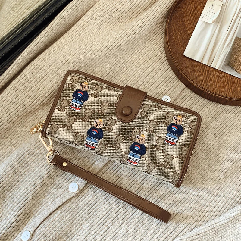 Portefeuille Femme Long Zippé Grande Capacité - Porte-Monnaie Bifold avec Dragonne Porte-Carte Designer Luxe