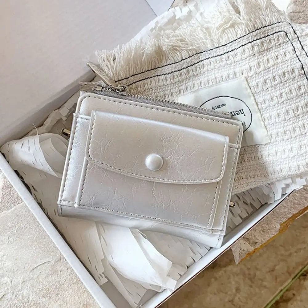 Portefeuille Femme Court Cuir PU Argenté - Porte-Carte Zippé Ultra Fin Multifonction Élégant