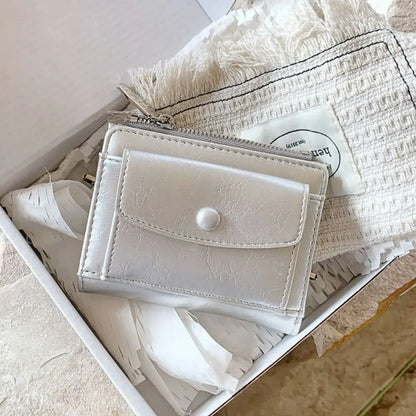 Portefeuille Femme Court Cuir PU Argenté - Porte-Carte Zippé Ultra Fin Multifonction Élégant