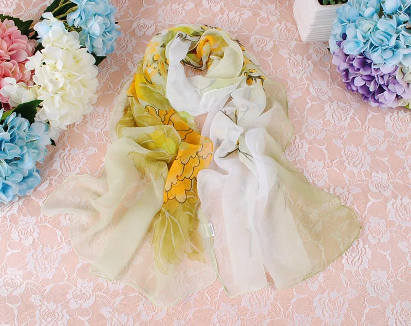 Foulard Écharpe Georgette Dégradé Pivoine Femme - Bandana Châle Été Protection Solaire Plage